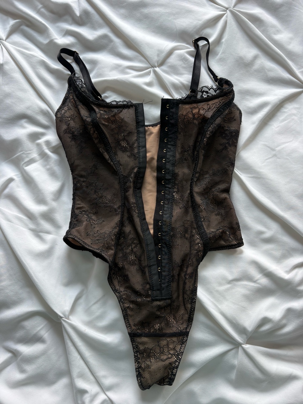Shapellx Nude/Beige Lined Lacy Bodysuit - Women’s XS